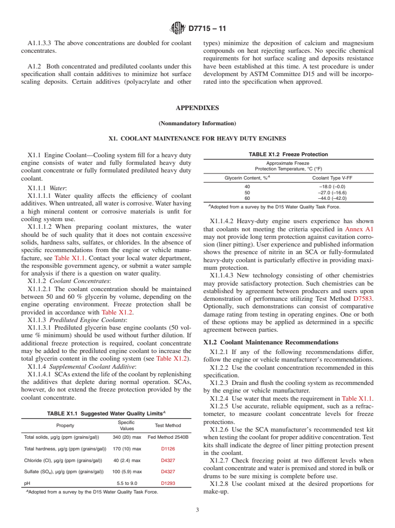 ASTM D7715-11 - Standard Specification for Fully-Formulated Glycerin Base Engine Coolant for Heavy-Duty Engines