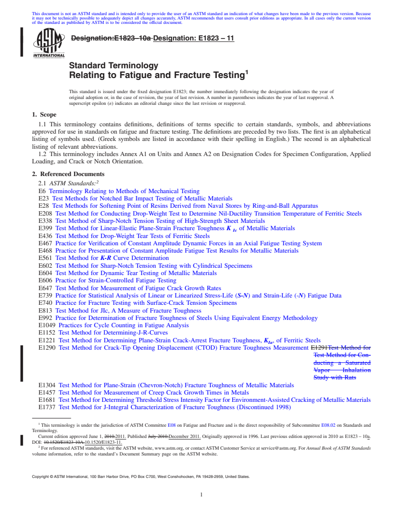 REDLINE ASTM E1823-11 - Standard Terminology  Relating to Fatigue and Fracture Testing