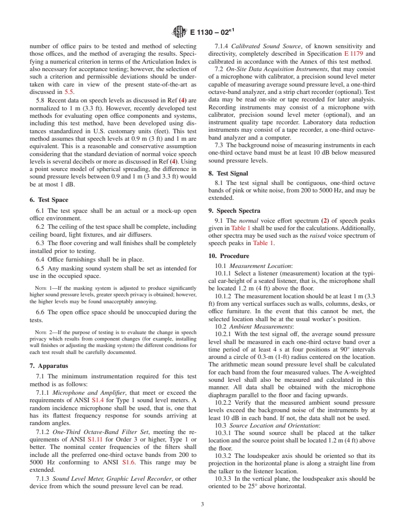 ASTM E1130-02e1 - Standard Test Method for Objective Measurement of Speech Privacy in Open Offices Using Articulation Index