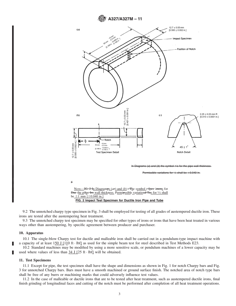 REDLINE ASTM A327/A327M-11 - Standard Test Methods for  Impact Testing of Cast Irons