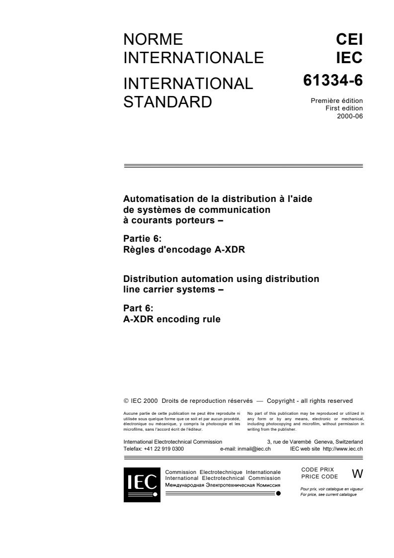 IEC 61334-6:2000 - Distribution automation using distribution line carrier systems - Part 6: A-XDR encoding rule