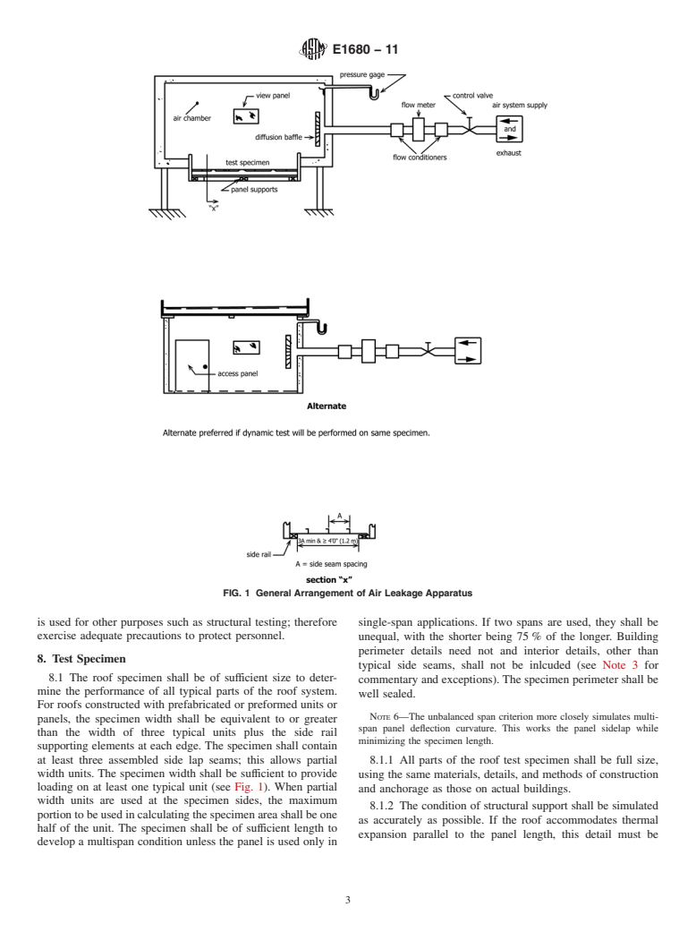 ASTM E1680-11 - Standard Test Method for  Rate of Air Leakage Through Exterior Metal Roof Panel Systems