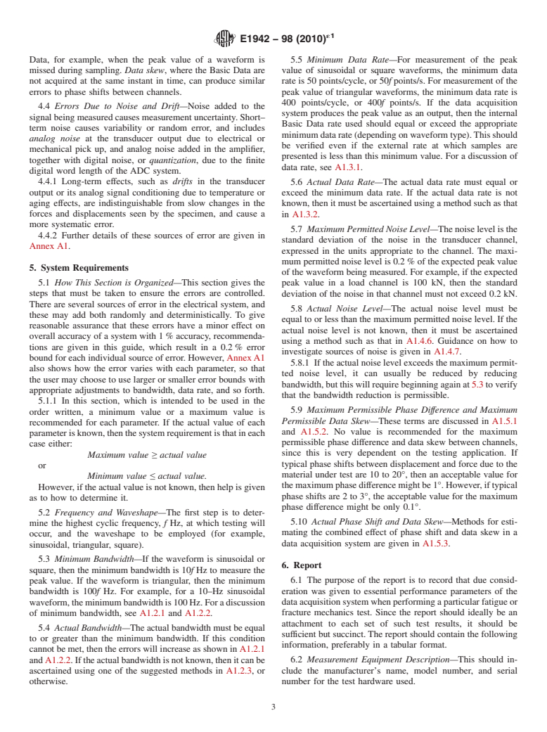 ASTM E1942-98(2010)e1 - Standard Guide for Evaluating Data Acquisition Systems Used in Cyclic Fatigue and Fracture Mechanics Testing