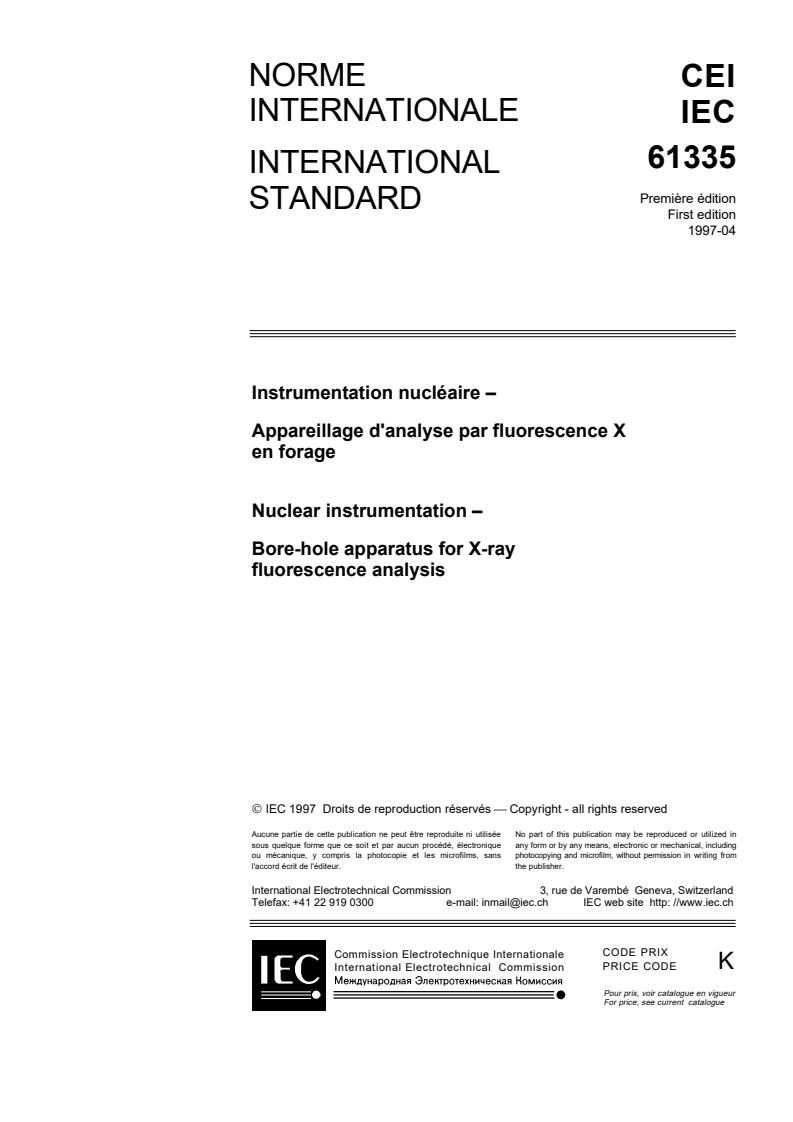 IEC 61335:1997 - Nuclear instrumentation - Bore-hole apparatus for X-ray fluorescence analysis