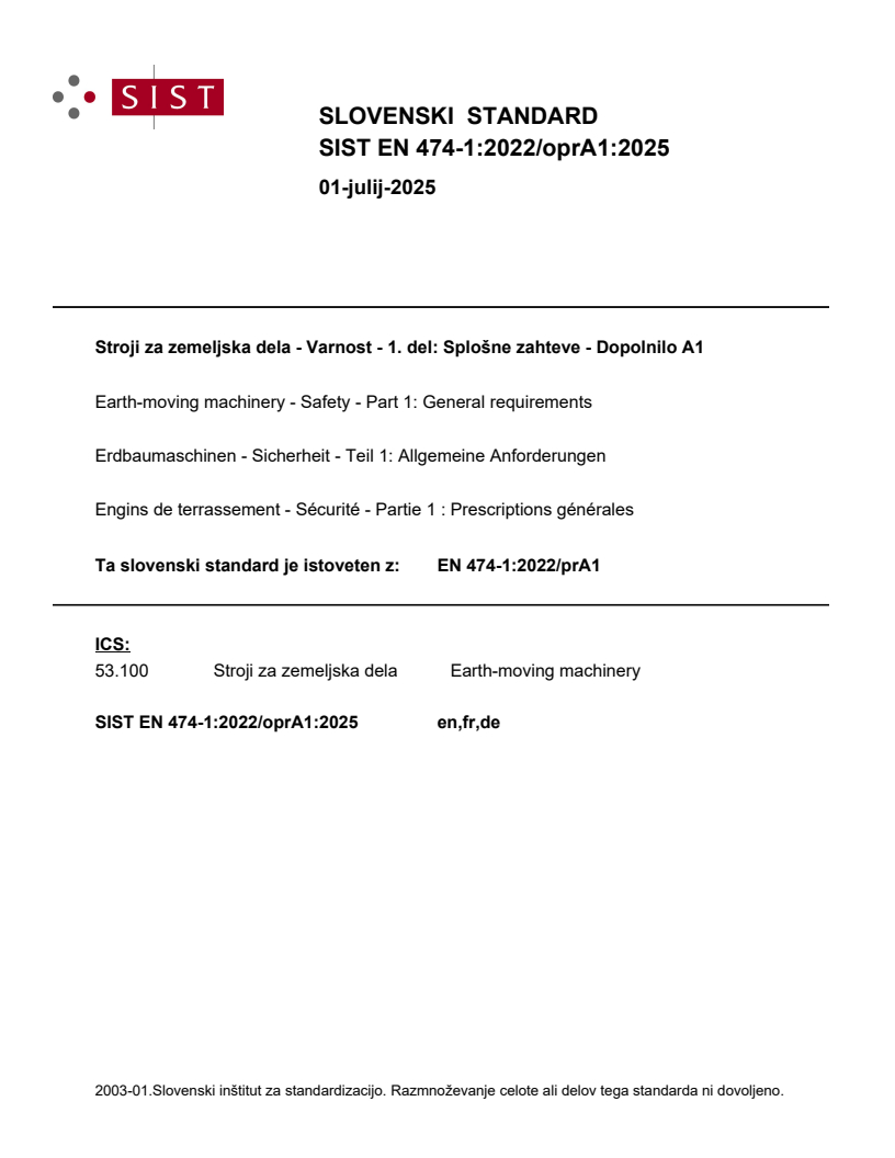 EN 474-1:2022/oprA1:2025