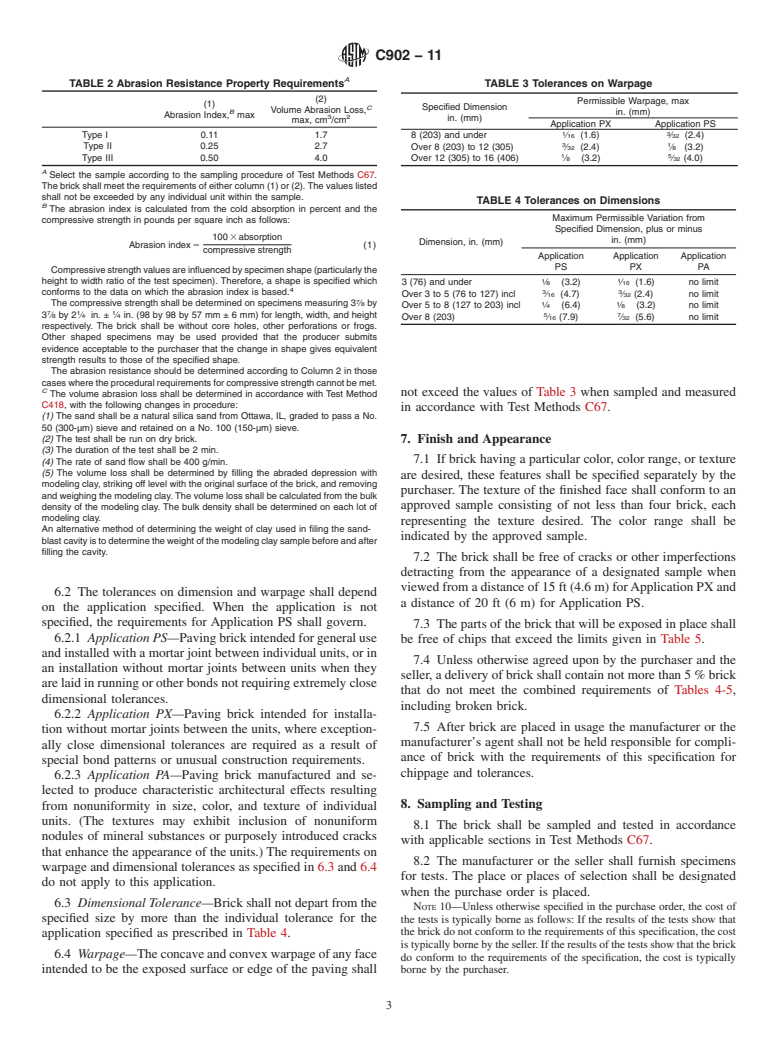 ASTM C902-11 - Standard Specification for Pedestrian and Light Traffic Paving Brick