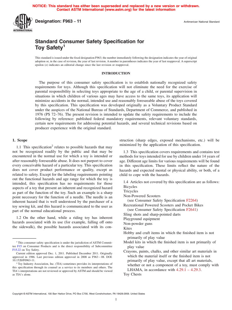 ASTM F963-11 - Standard Consumer Safety Specification for Toy Safety