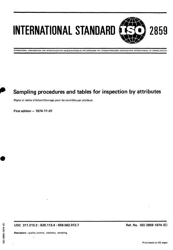 ISO 2859:1974 - Sampling procedures and tables for inspection by attributes