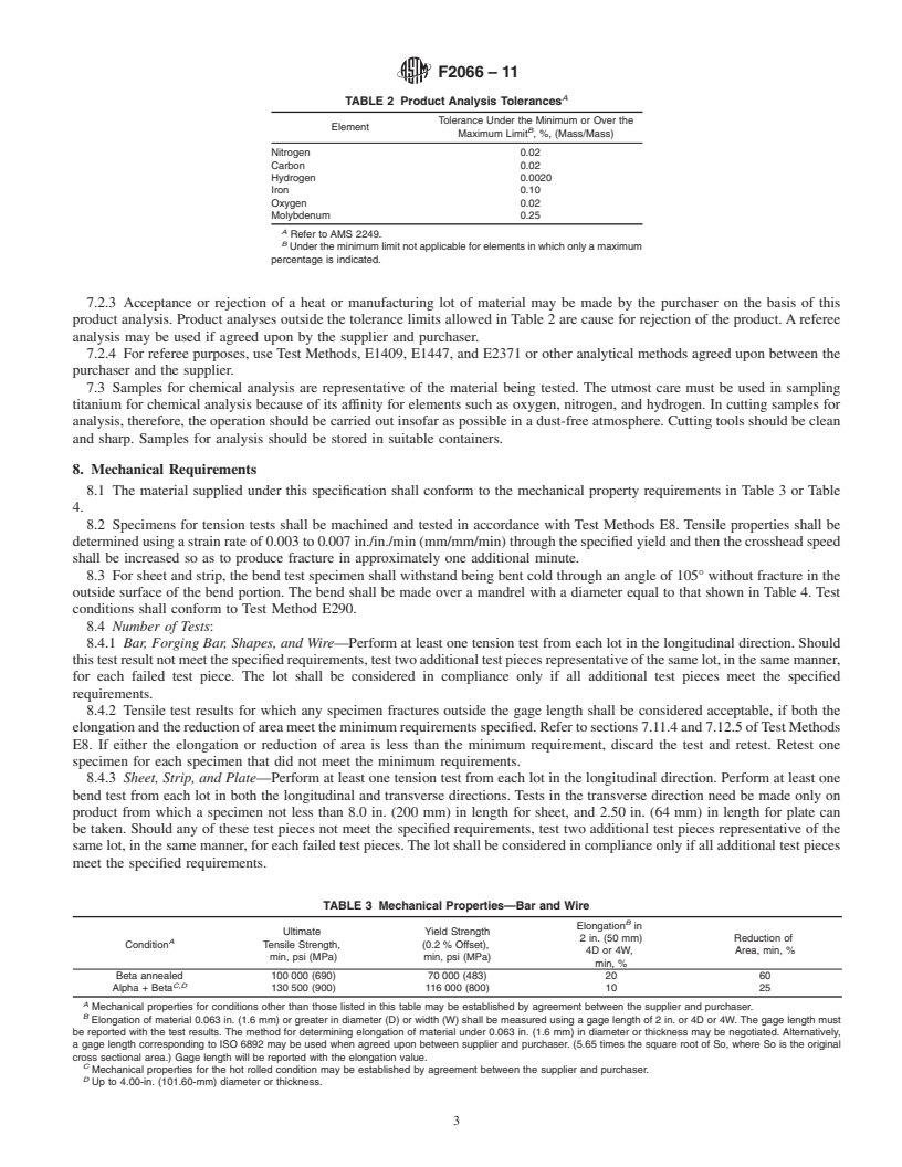 REDLINE ASTM F2066-11 - Standard Specification for Wrought Titanium-15 Molybdenum Alloy for Surgical Implant Applications (UNS R58150)