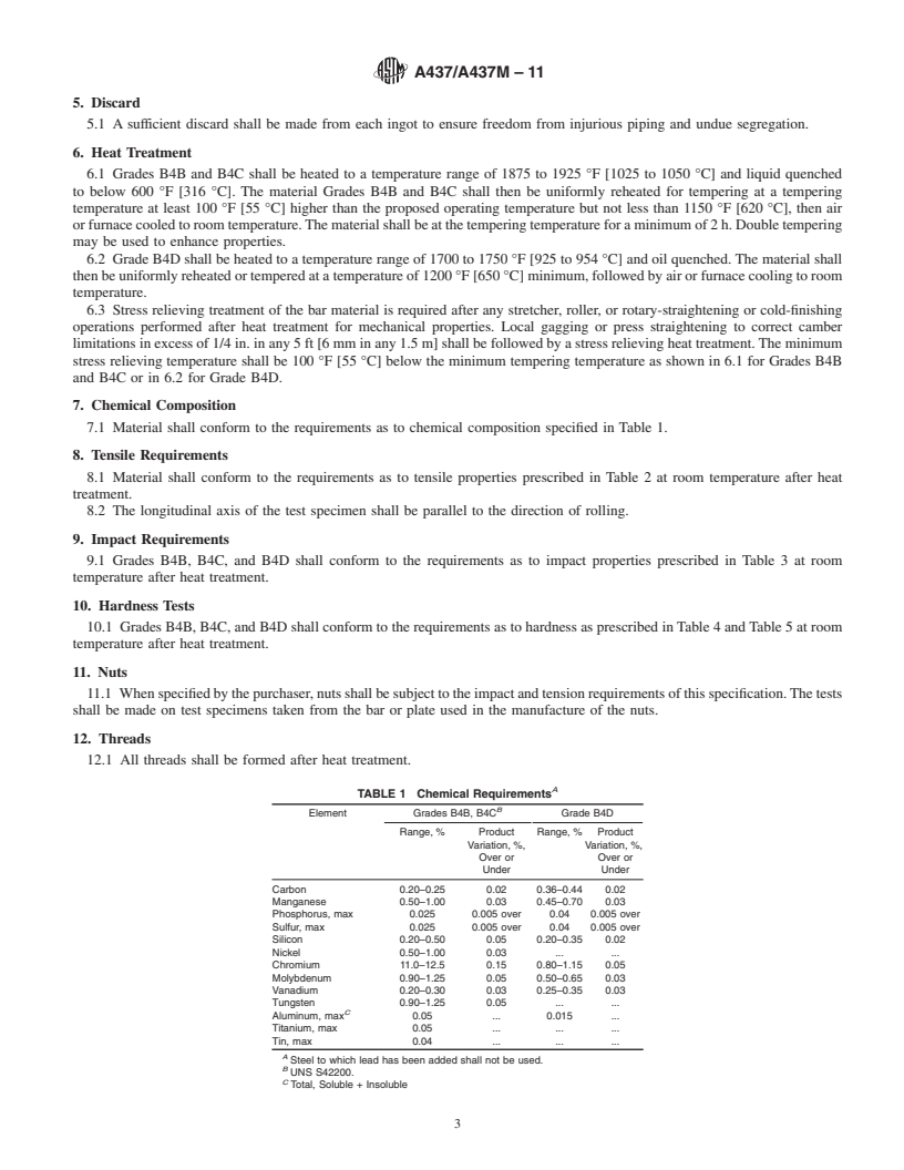 REDLINE ASTM A437/A437M-11 - Standard Specification for  Stainless and Alloy-Steel Turbine-Type Bolting Specially Heat Treated for High-Temperature Service