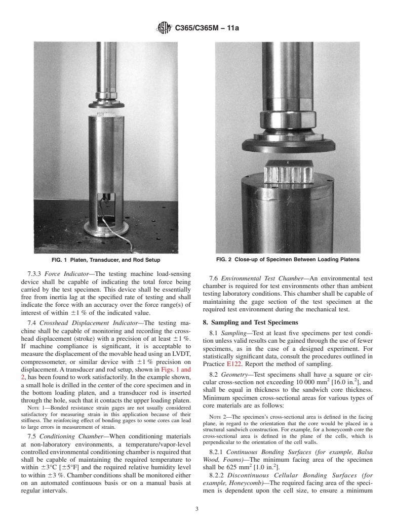 ASTM C365/C365M-11a - Standard Test Method for Flatwise Compressive Properties of Sandwich Cores