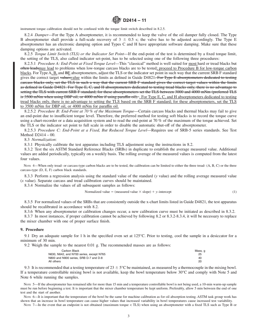 REDLINE ASTM D2414-11 - Standard Test Method for  Carbon Black<span class='unicode'>&#x2014;</span>Oil Absorption Number (OAN)