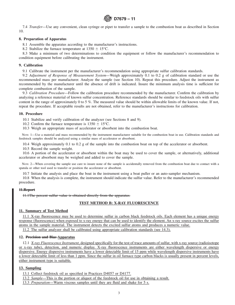 REDLINE ASTM D7679-11 - Standard Test Method for Sulfur Content in Carbon Black Feedstock Oils