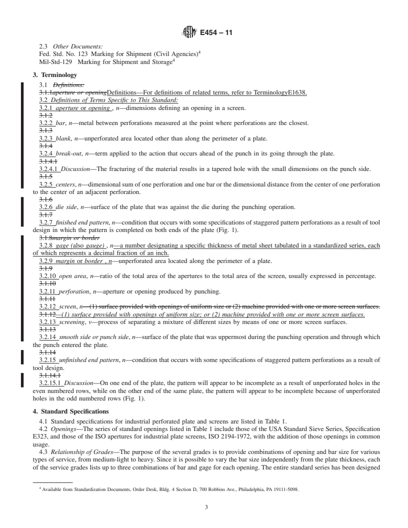 REDLINE ASTM E454-11 - Standard Specification for Industrial Perforated Plate and Screens (Square Opening Series)