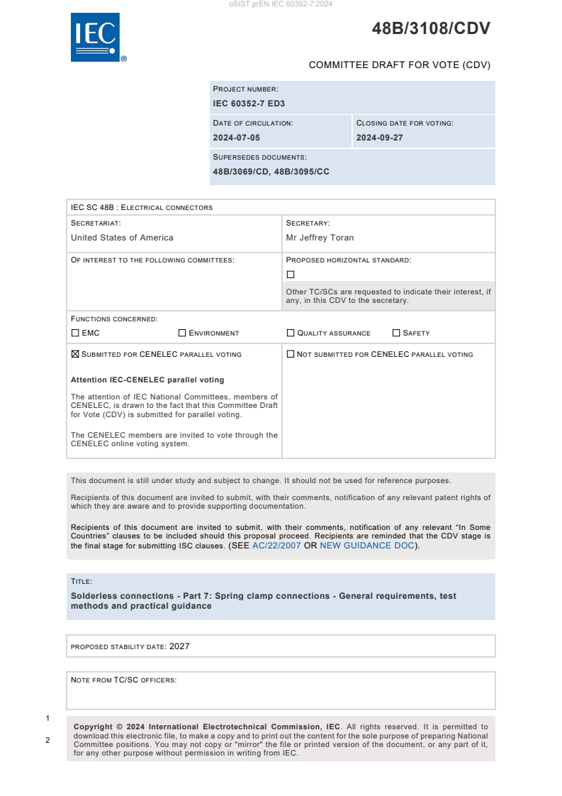 prEN IEC 60352-7:2024 - BARVE