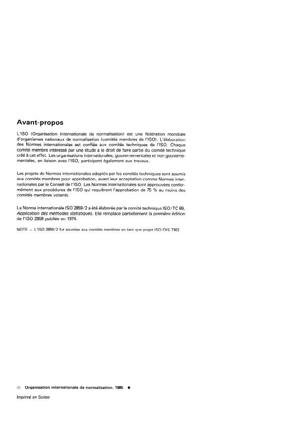 ISO 2859-2:1985 ISO 2859-2:1985 - Regles d'échantillonnage pour les contrôles par attributs - Page 2 preview