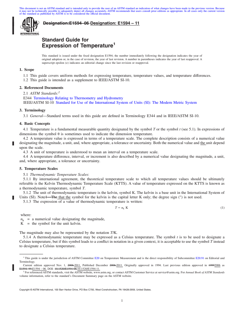 REDLINE ASTM E1594-11 - Standard Guide for Expression of Temperature