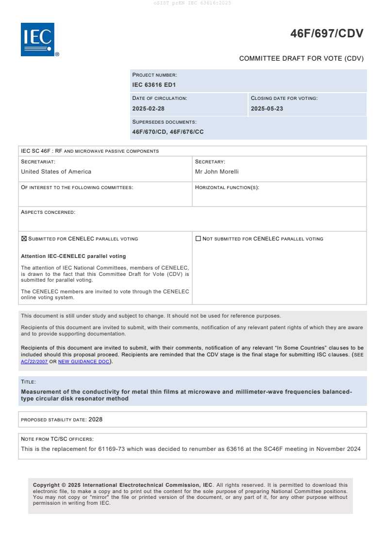 FprEN IEC 63616:2025 prEN IEC 63616:2025 - BARVE