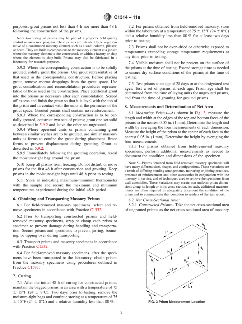 ASTM C1314-11a - Standard Test Method for  Compressive Strength of Masonry Prisms