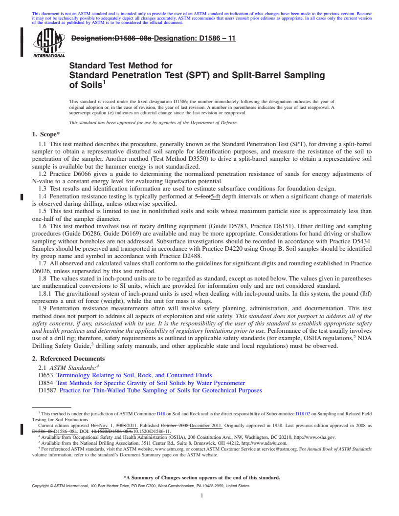 REDLINE ASTM D1586-11 - Standard Test Method for  Standard Penetration Test (SPT) and Split-Barrel Sampling of Soils
