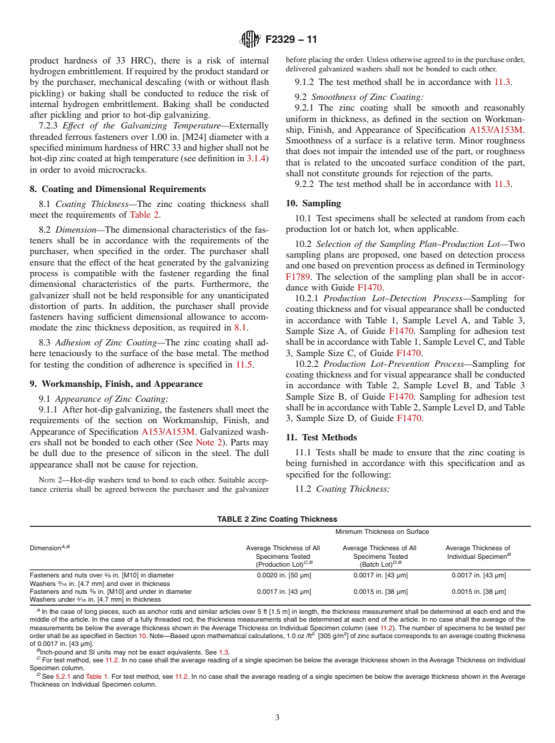 ASTM F2329-11 - Standard Specification for  Zinc Coating, Hot-Dip, Requirements for Application to Carbon and Alloy  Steel Bolts, Screws, Washers, Nuts, and Special Threaded Fasteners