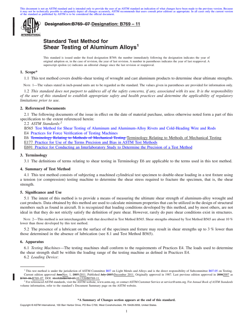 REDLINE ASTM B769-11 - Standard Test Method for Shear Testing of Aluminum Alloys