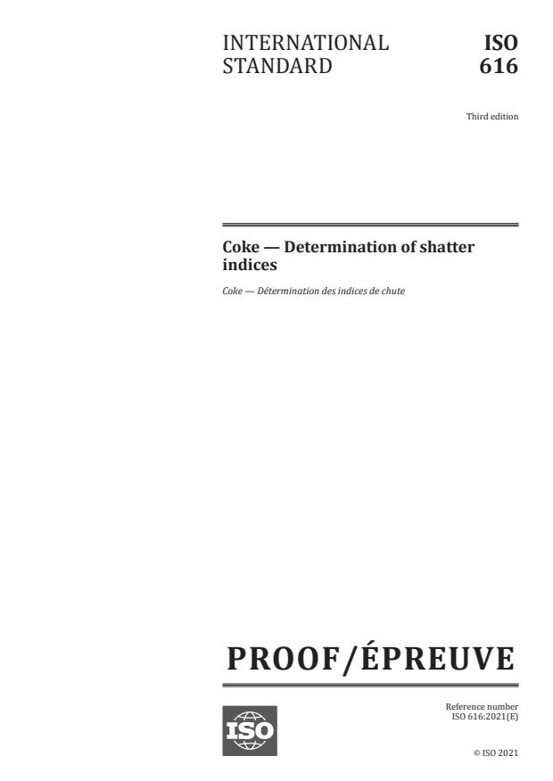 ISO/PRF 616 - Coke -- Determination of shatter indices