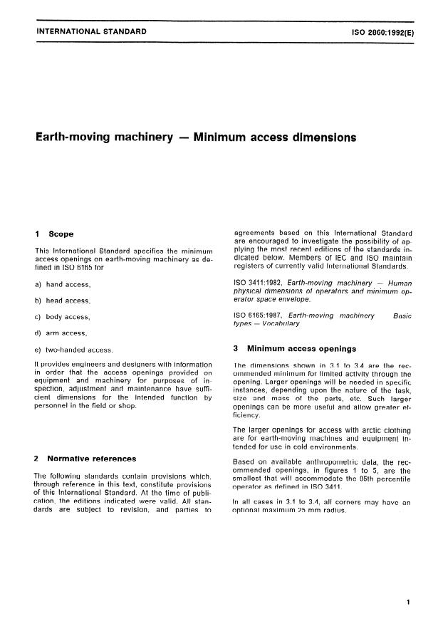 ISO 2860:1992 ISO 2860:1992 - Earth-moving machinery -- Minimum access dimensions - Page 3 preview