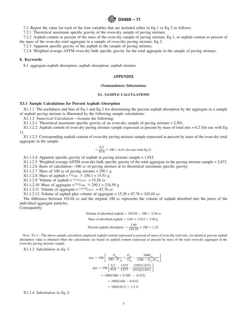 REDLINE ASTM D4469-11 - Standard Practice for Calculating Percent Asphalt Absorption by the Aggregate in an Asphalt Pavement Mixture