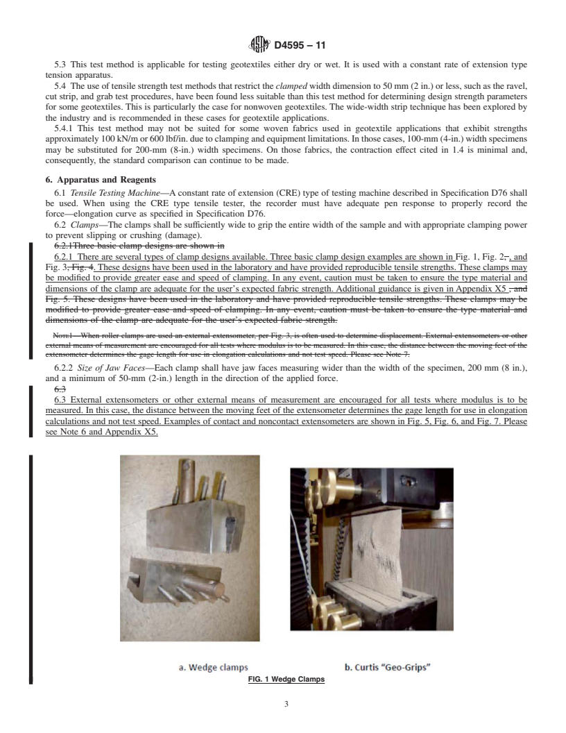 REDLINE ASTM D4595-11 - Standard Test Method for Tensile Properties of Geotextiles by the Wide-Width Strip Method