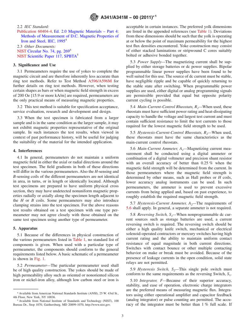 ASTM A341/A341M-00(2011)e1 - Standard Test Method for Direct Current Magnetic Properties of Materials Using D-C Permeameters and the Ballistic Test Methods