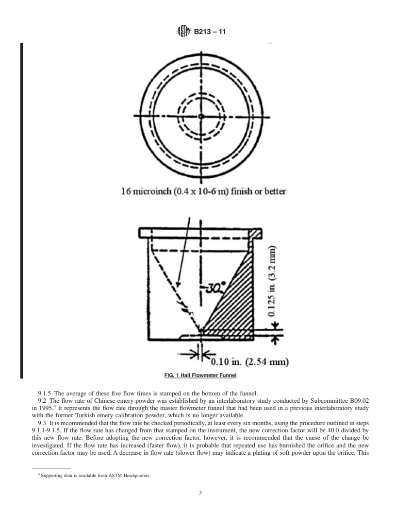 REDLINE ASTM B213-11 - Standard Test Methods for  Flow Rate of Metal Powders Using the Hall Flowmeter Funnel