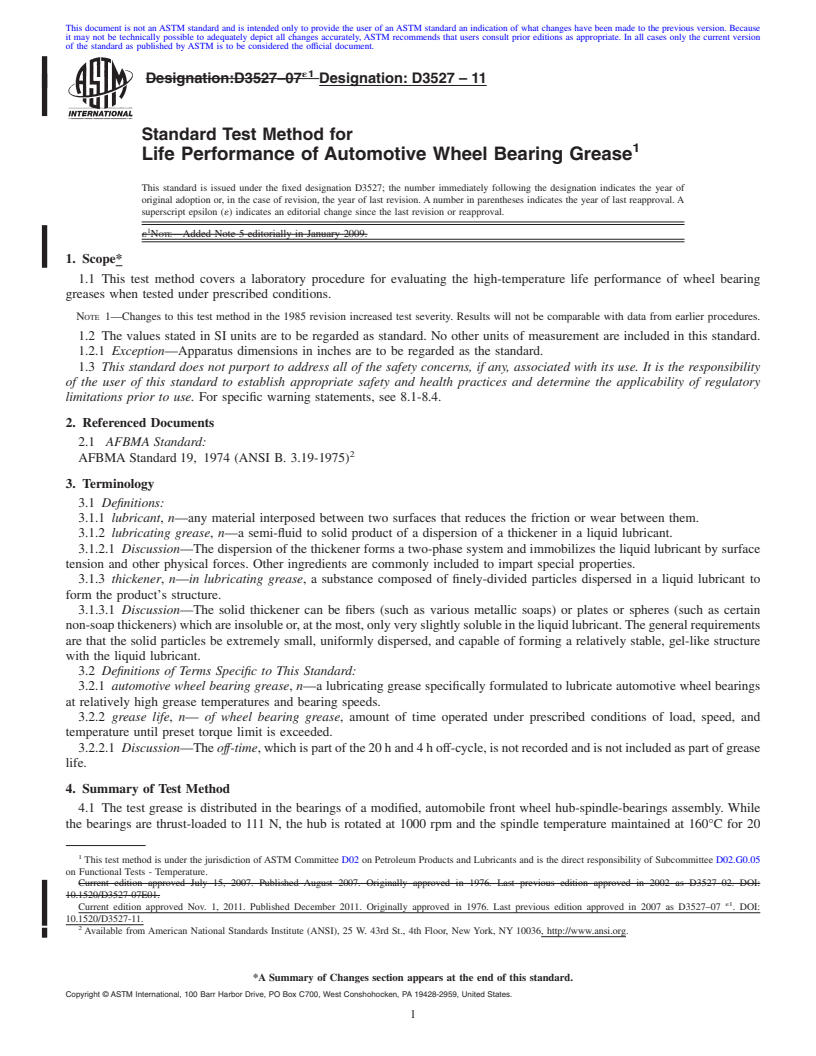 REDLINE ASTM D3527-11 - Standard Test Method for Life Performance of Automotive Wheel Bearing Grease