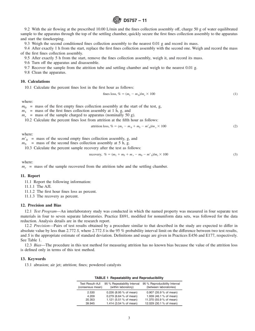 REDLINE ASTM D5757-11 - Standard Test Method for Determination of Attrition and Abrasion of Powdered Catalysts by Air Jets