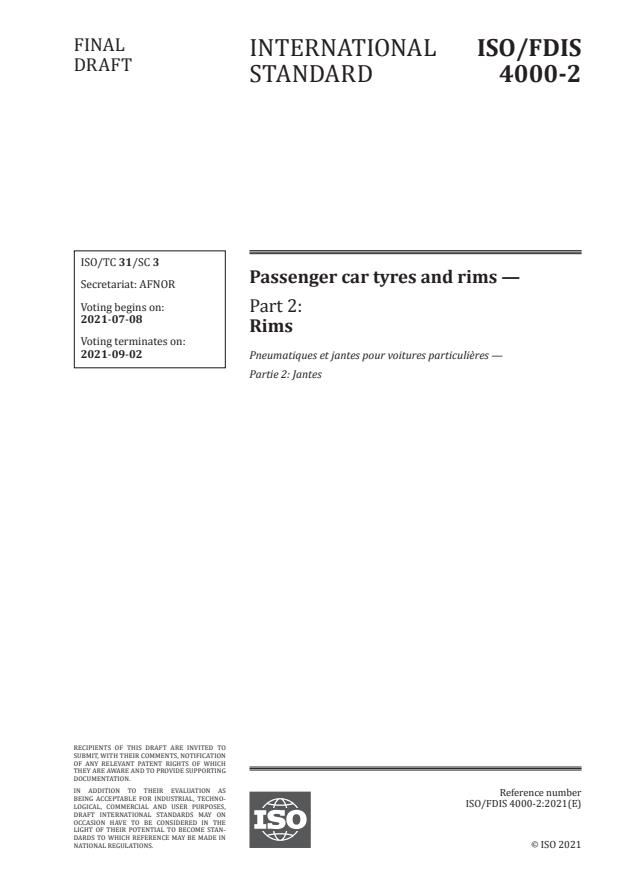 ISO/FDIS 4000-2:Version 03-jul-2021 - Passenger car tyres and rims
