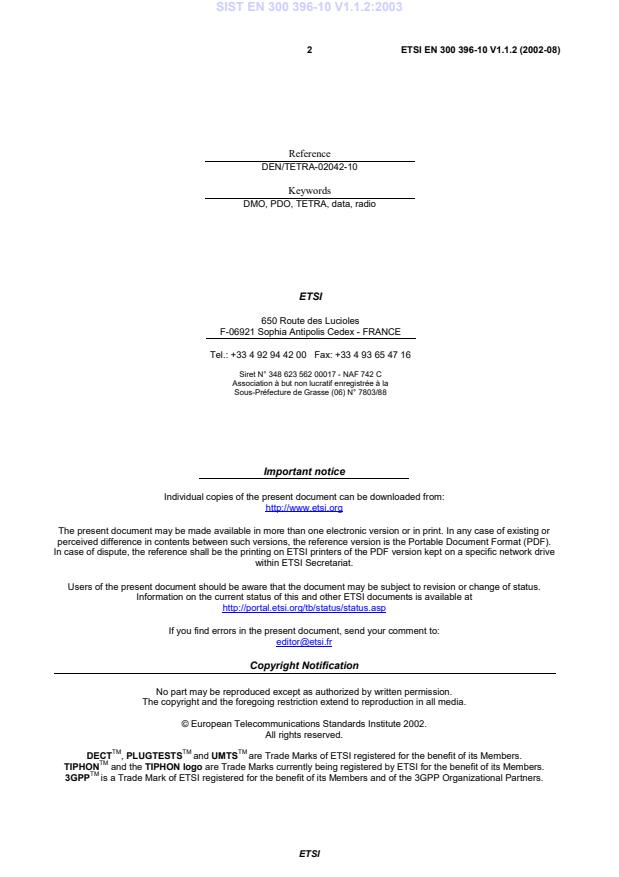 SIST EN 300 396-10 V1.1.2:2003 SIST EN 300 396-10 V1.1.2:2003 - Page 4 preview