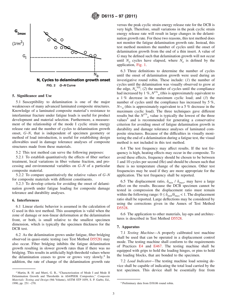 ASTM D6115-97(2011) - Standard Test Method for Mode I Fatigue Delamination Growth Onset of Unidirectional Fiber-Reinforced Polymer Matrix Composites