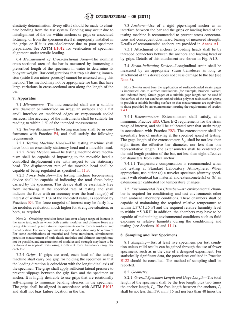 ASTM D7205/D7205M-06(2011) - Standard Test Method for Tensile Properties of Fiber Reinforced Polymer Matrix Composite Bars