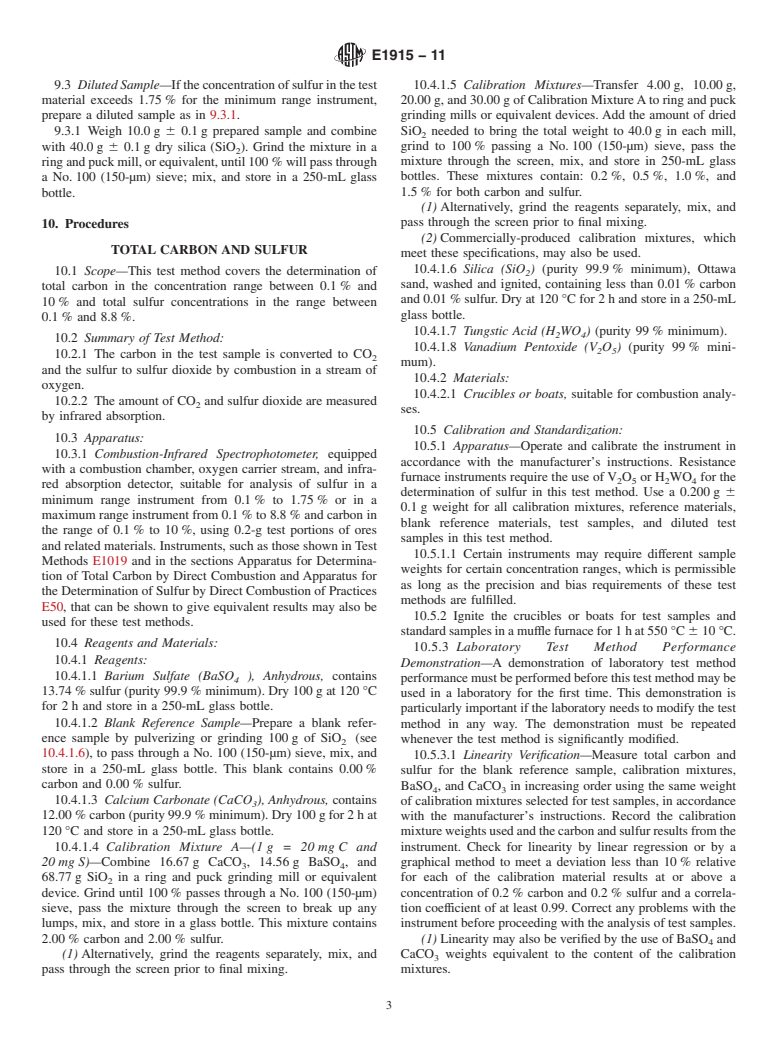 ASTM E1915-11 - Standard Test Methods for Analysis of Metal Bearing Ores and Related Materials for Carbon,  Sulfur, and Acid-Base Characteristics