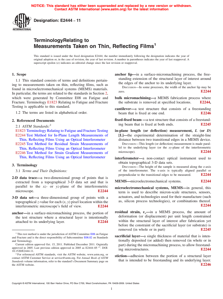 ASTM E2444-11 - Terminology Relating to Measurements Taken on Thin, Reflecting Films