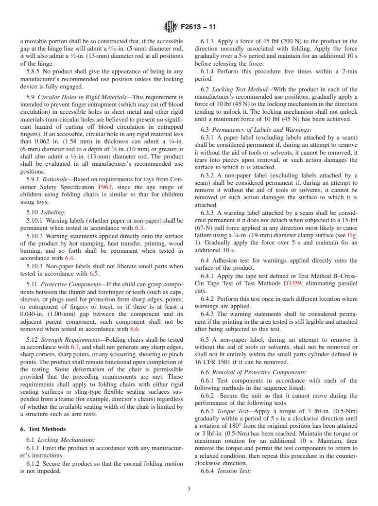 ASTM F2613-11 - Standard Consumer Safety Specification for Children's Folding Chairs