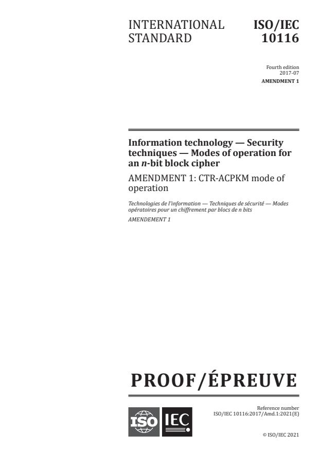ISO/IEC 10116:2017/PRF Amd 1:Version 16-jan-2021 - CTR-ACPKM mode of operation