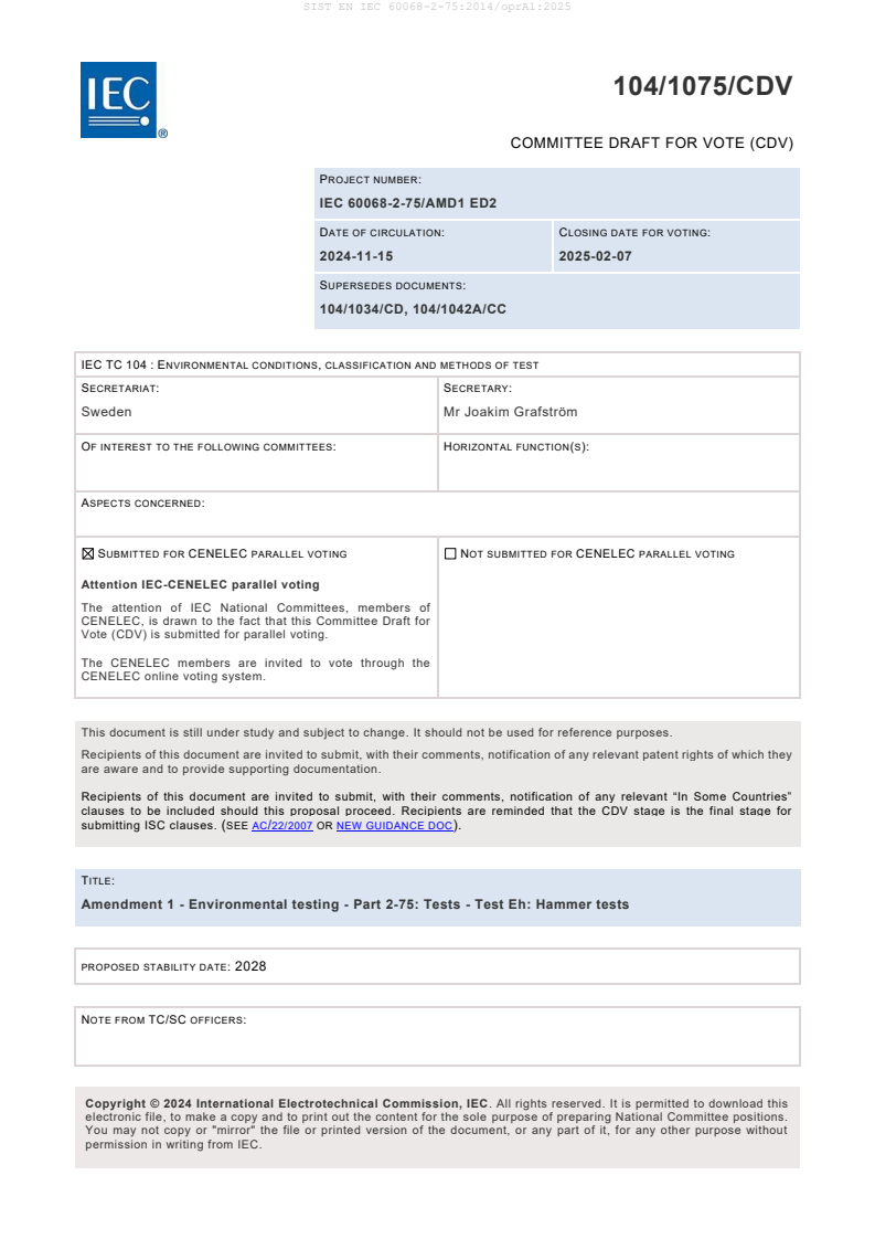 EN IEC 60068-2-75:2014/oprA1:2025