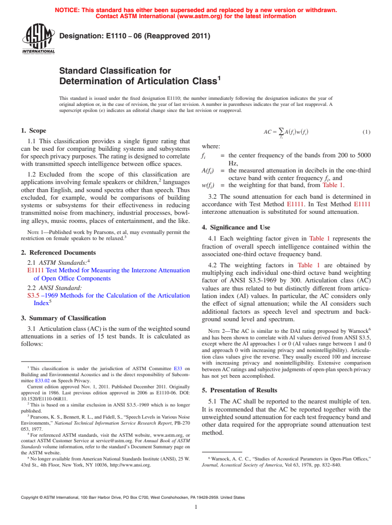 ASTM E1110-06(2011) - Standard Classification for Determination of Articulation Class