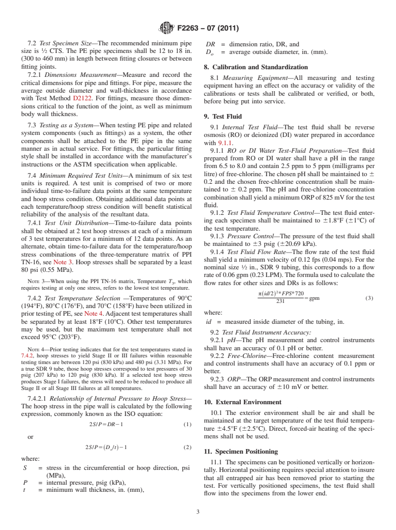 ASTM F2263-07(2011) - Standard Test Method for Evaluating the Oxidative Resistance of Polyethylene (PE) Pipe to Chlorinated Water