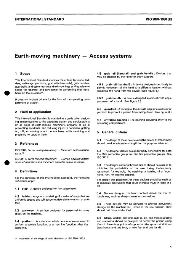 ISO 2867:1980 - Earth-moving machinery -- Access systems