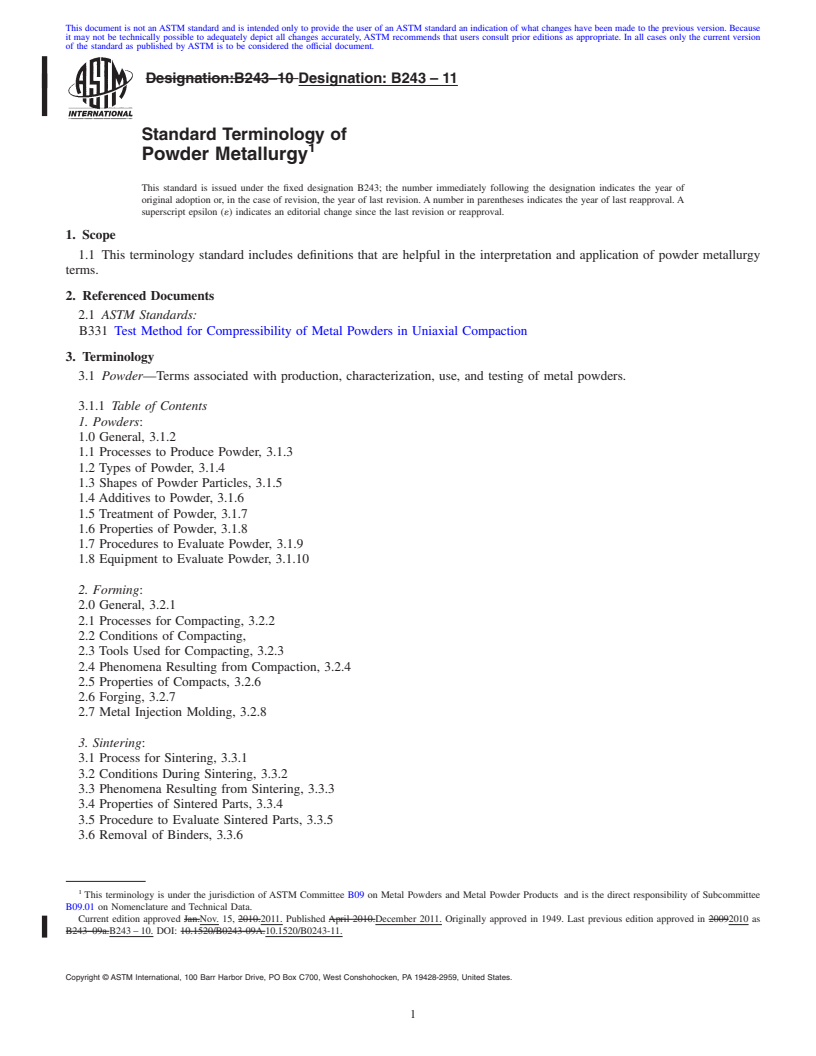 REDLINE ASTM B243-11 - Standard Terminology of  Powder Metallurgy