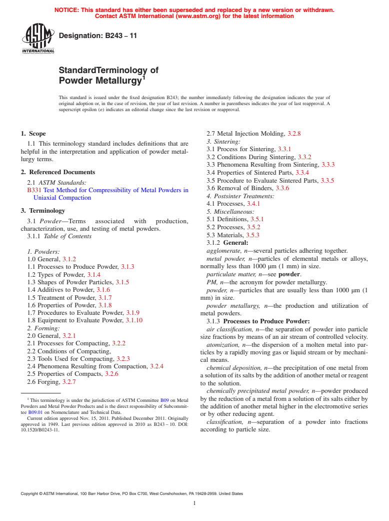 ASTM B243-11 - Standard Terminology of  Powder Metallurgy