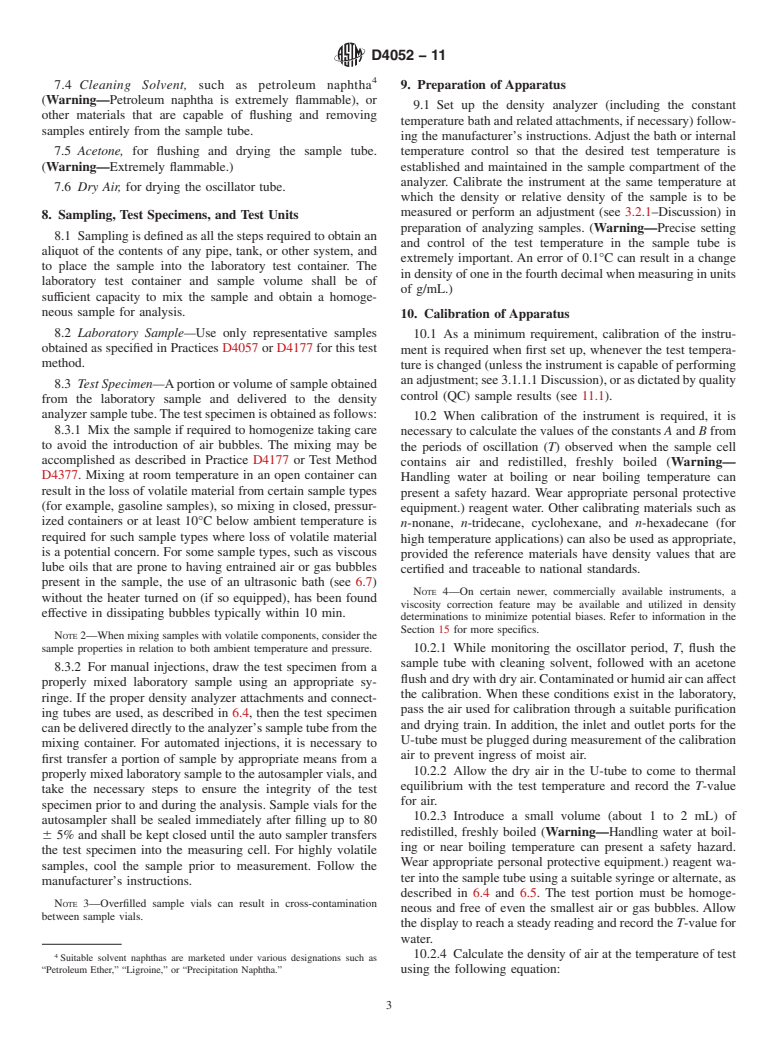 ASTM D4052-11 - Standard Test Method for Density, Relative Density, and API Gravity of Liquids by Digital Density Meter