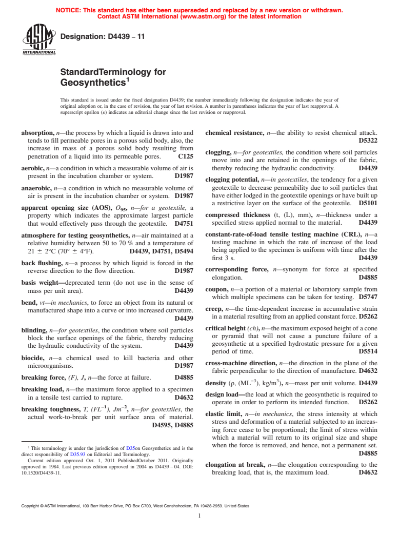 ASTM D4439-11 - Standard Terminology for Geosynthetics